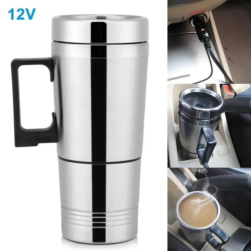 SEAMETAL 12V 24V 300ML Car Heating Cup Stainless Steel Electric Kettle Water Coffee Milk Thermal Mug for Car Winter Accessories
