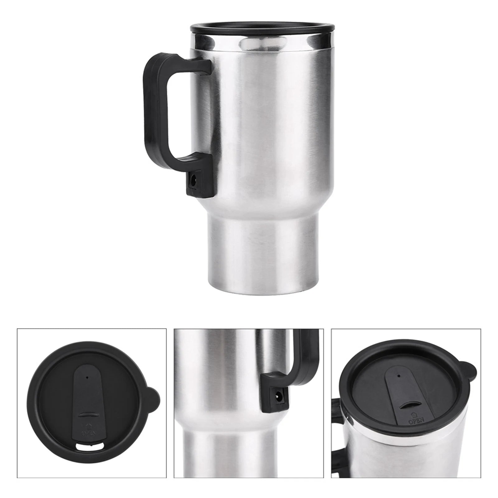 1Pcs 450Ml Stainless Steel Car Electric Kettle In-Car Kettle Travel Thermoses Heating Water Bottle Camping Travel Heated Coffee